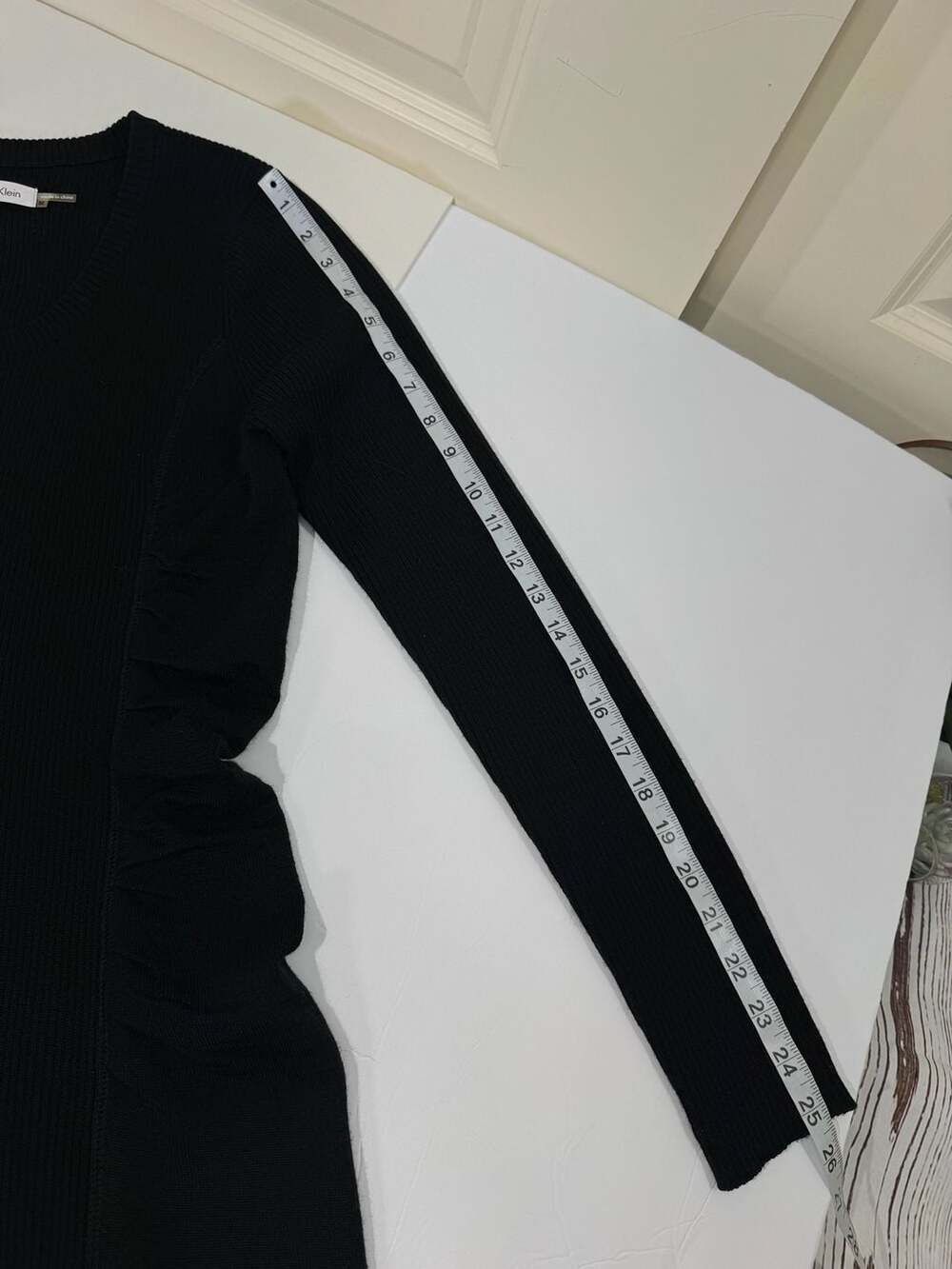 Calvin Klein Ribbed Wool Blend Knit Bodycon Sweater Dress with Ruched Sides Med - Picture 8 of 9